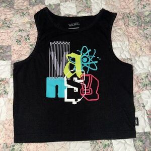 Vans Women’s Black Crop Racerback Tank Top with Colorful Graphic